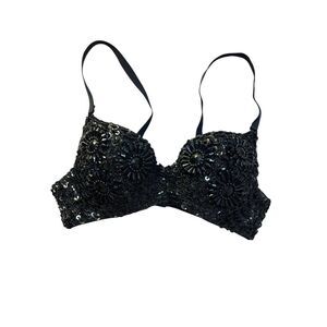 Sequin Black Bra 34 Bustier Push Up‎ Party Biker Whimsigothic Festival Sexy